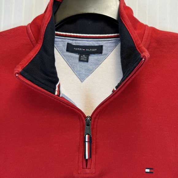 Tommy Hilfiger Sweater Men XL Red Pull‎ Over Quarter Zip Sweatshirt Long Sleeve - Picture 3 of 9